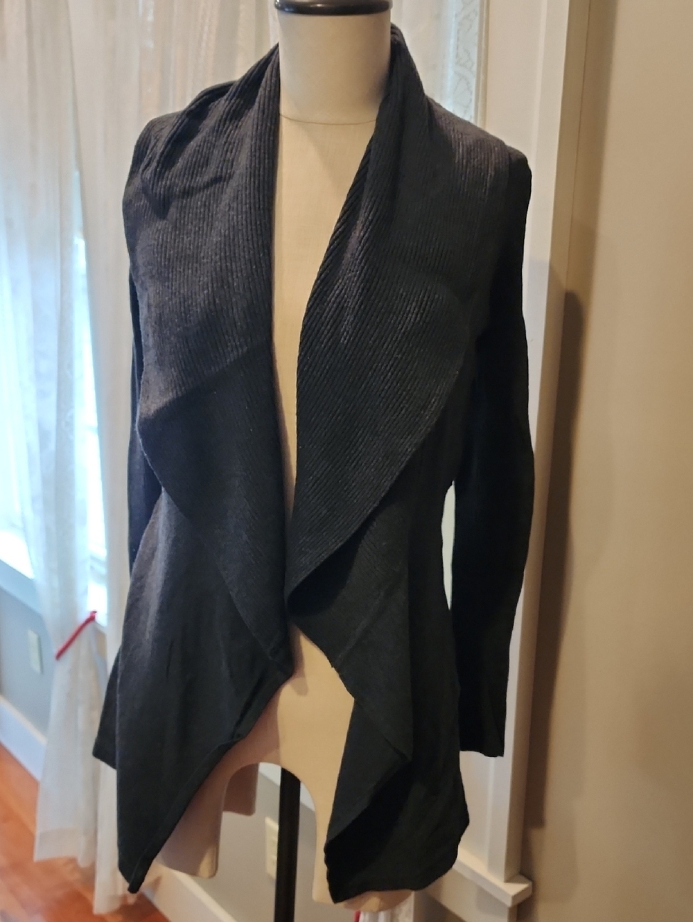 White House Black Market Dark Grey Draped Waterfall Cardigan